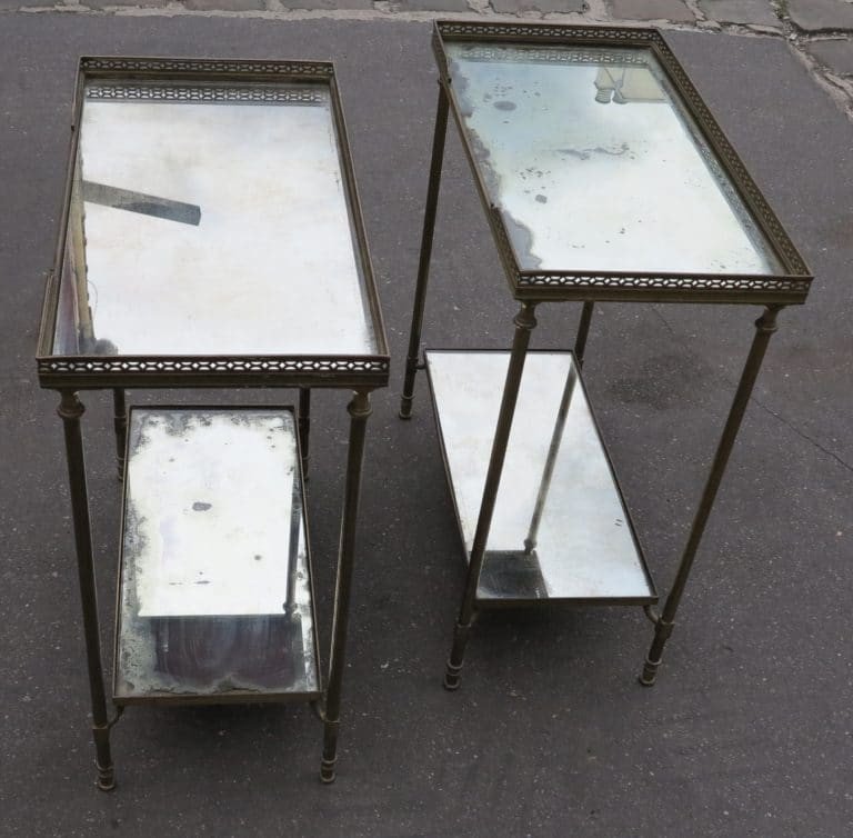 1970 'pair Of Rectangular Sofa Ends Maison Bagués Silver Oxidized Mirror Trays-photo-3