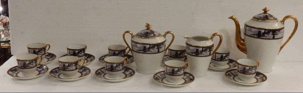 1952 ′ Limoges Coffee Service 13 Pieces Allegory Of The Night, Owl, Black Moon, Etc….