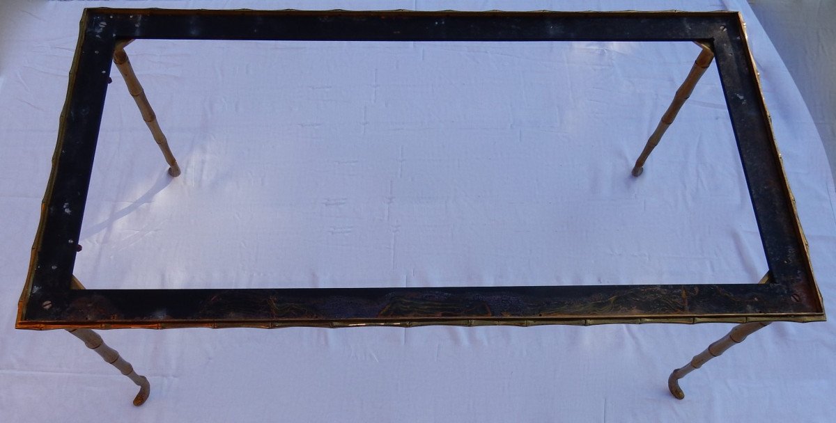 1970′ Table Basse Maison Baguès En Bronze Avec Plateau Marbre Blanc 92 X 47 Cm-photo-2