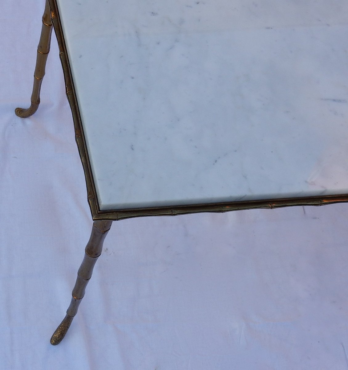 1970′ Table Basse Maison Baguès En Bronze Avec Plateau Marbre Blanc 92 X 47 Cm-photo-4