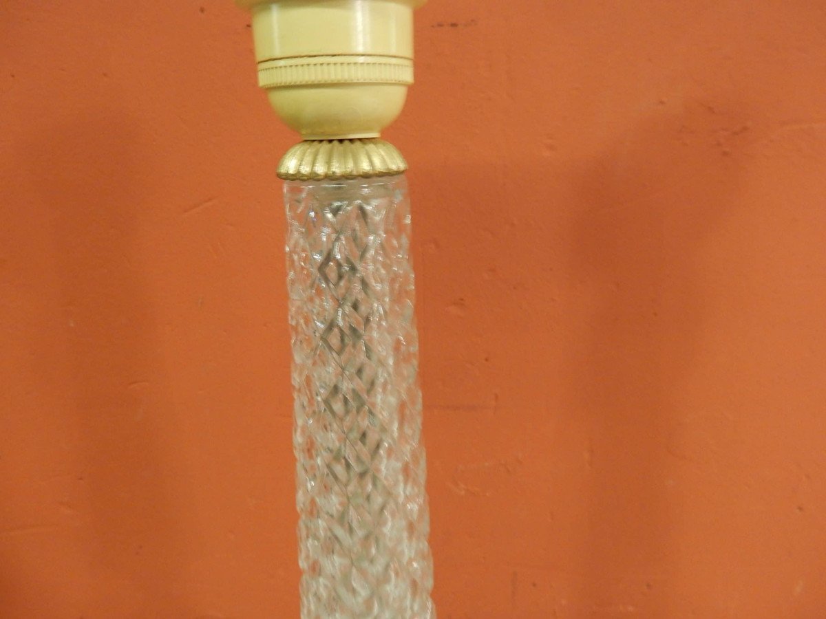 1970′ Paire De Lampes En Verre Ou Cristal Et Bronze Doré-photo-4