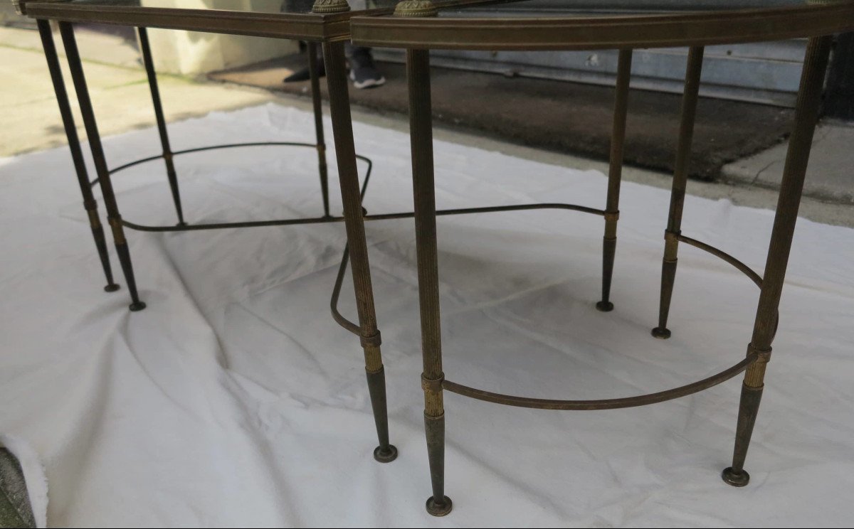 1950/70 ′ Bronze Tripartite Table And Aged Mirror Style Maison Baguès-photo-1