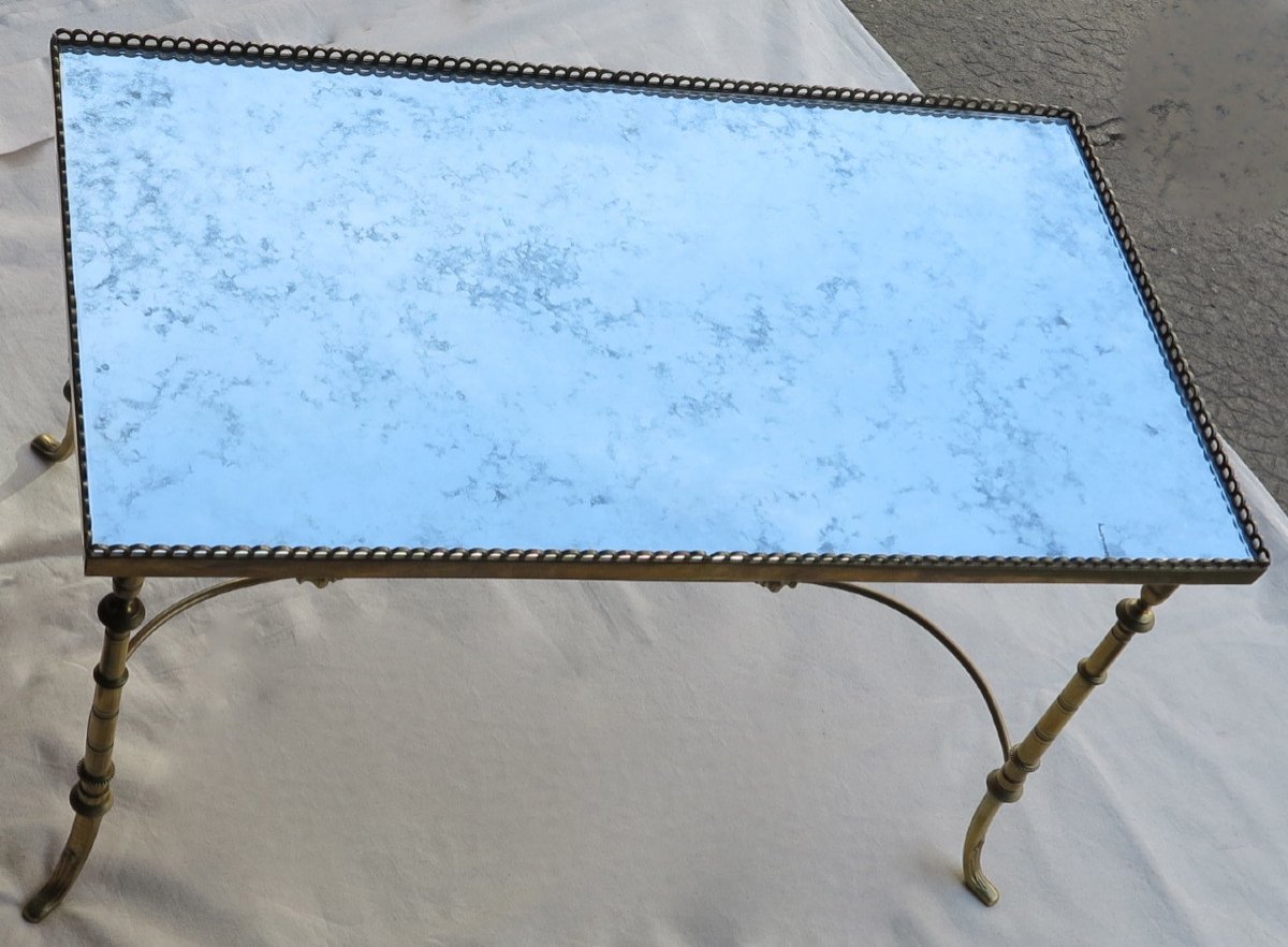 1950/70′ Table Basse En Bronze Avec Galerie Maison Baguès, Entretoise