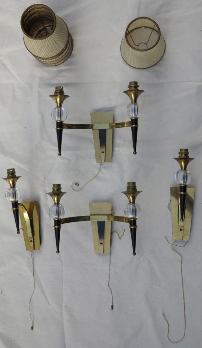 1950/70 ′ 2 Pairs Of Jacques Adnet Style Wall Lights L 37 Xh 30 Cm-photo-2