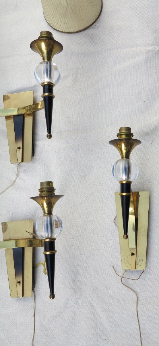 1950/70 ′ 2 Pairs Of Jacques Adnet Style Wall Lights L 37 Xh 30 Cm-photo-4