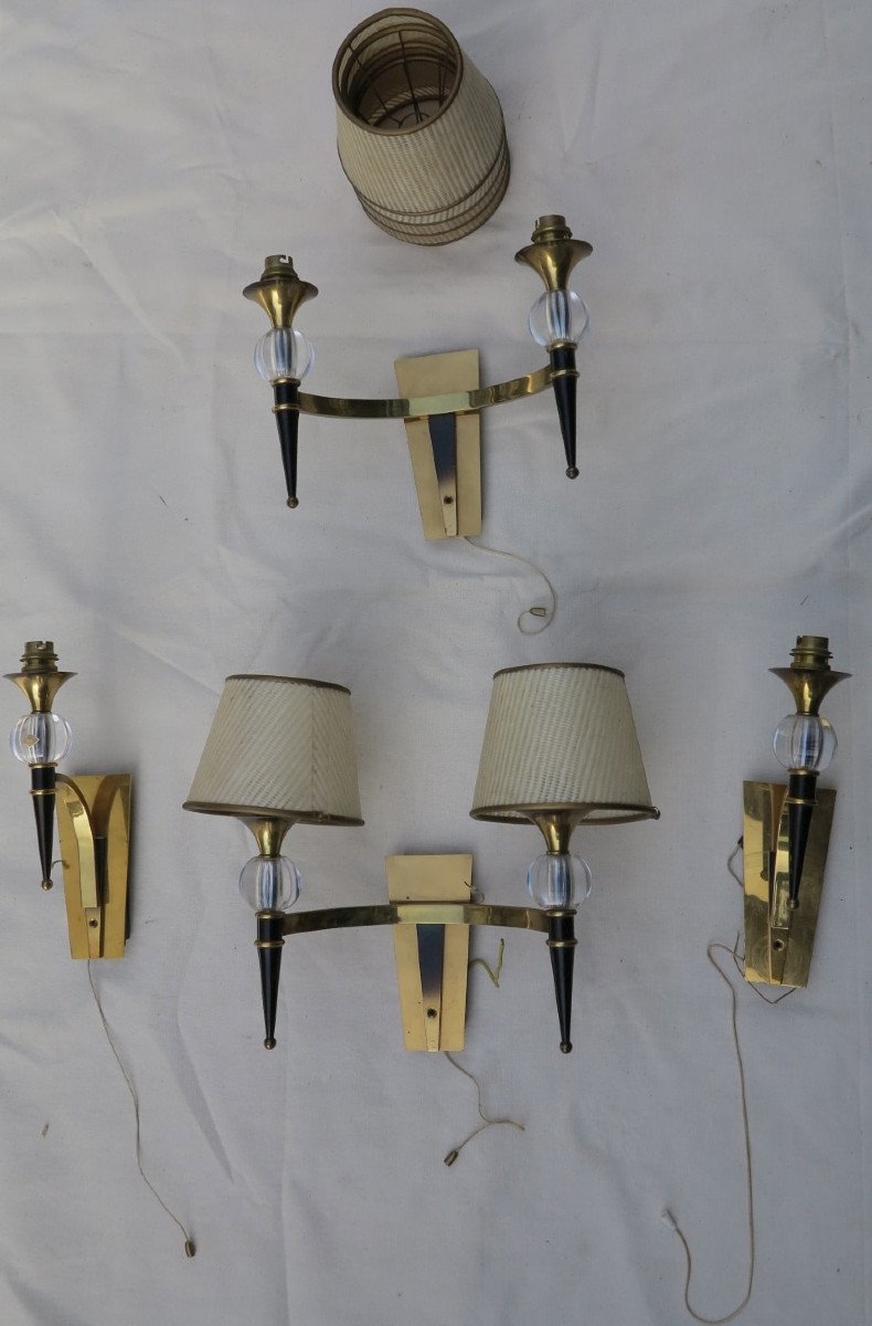 1950/70 ′ 2 Pairs Of Jacques Adnet Style Wall Lights L 37 Xh 30 Cm