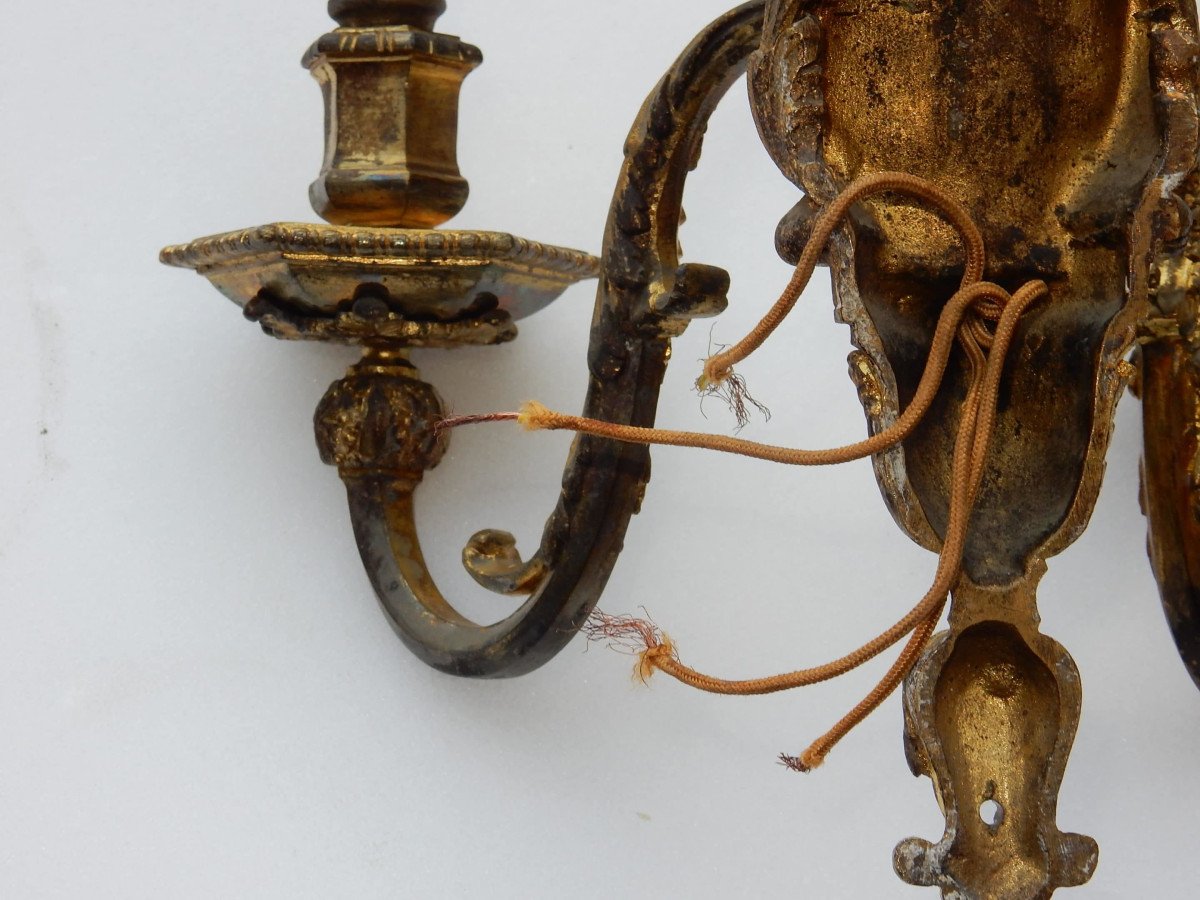 1880′ Paire D’appliques En Bronze Doré Style Louis XIV-photo-4