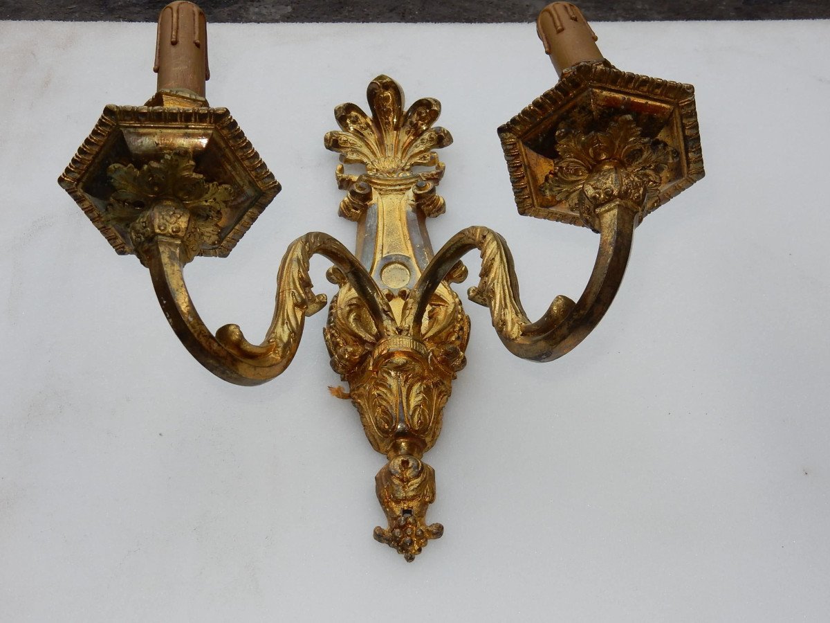 1880′ Paire D’appliques En Bronze Doré Style Louis XIV-photo-4