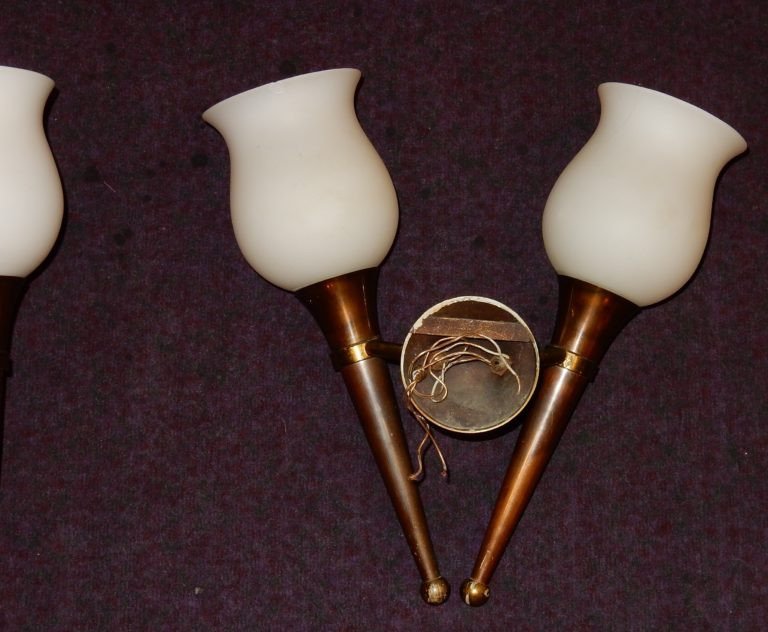 1950 ′ Pair Of Bronze And Brass Sconces Arbus Style Or Maison Jansen 2 Lamps-photo-2