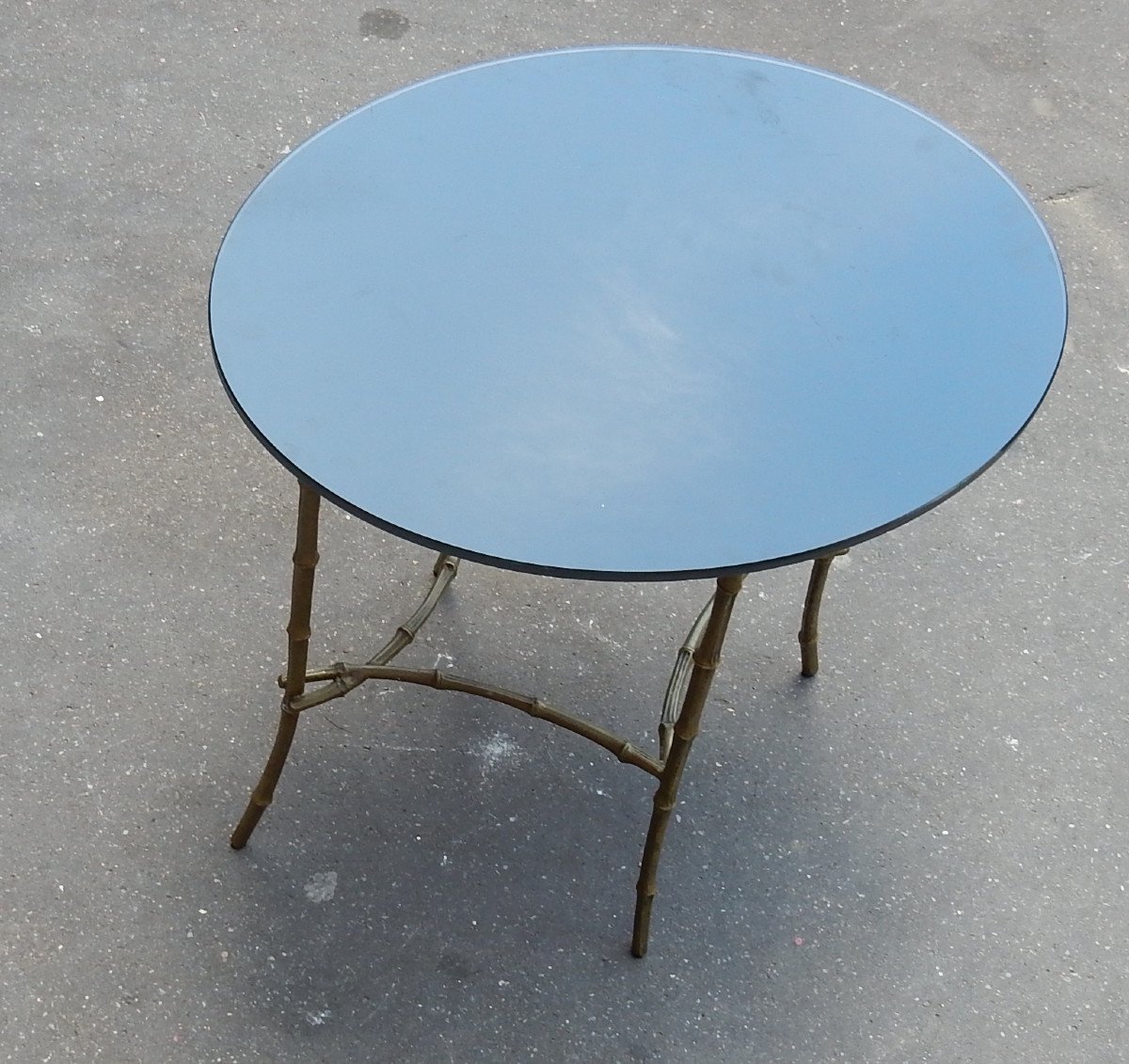 1950/70 Coffee Table Blackened Glass Top Maison Baguès In Brass-photo-1