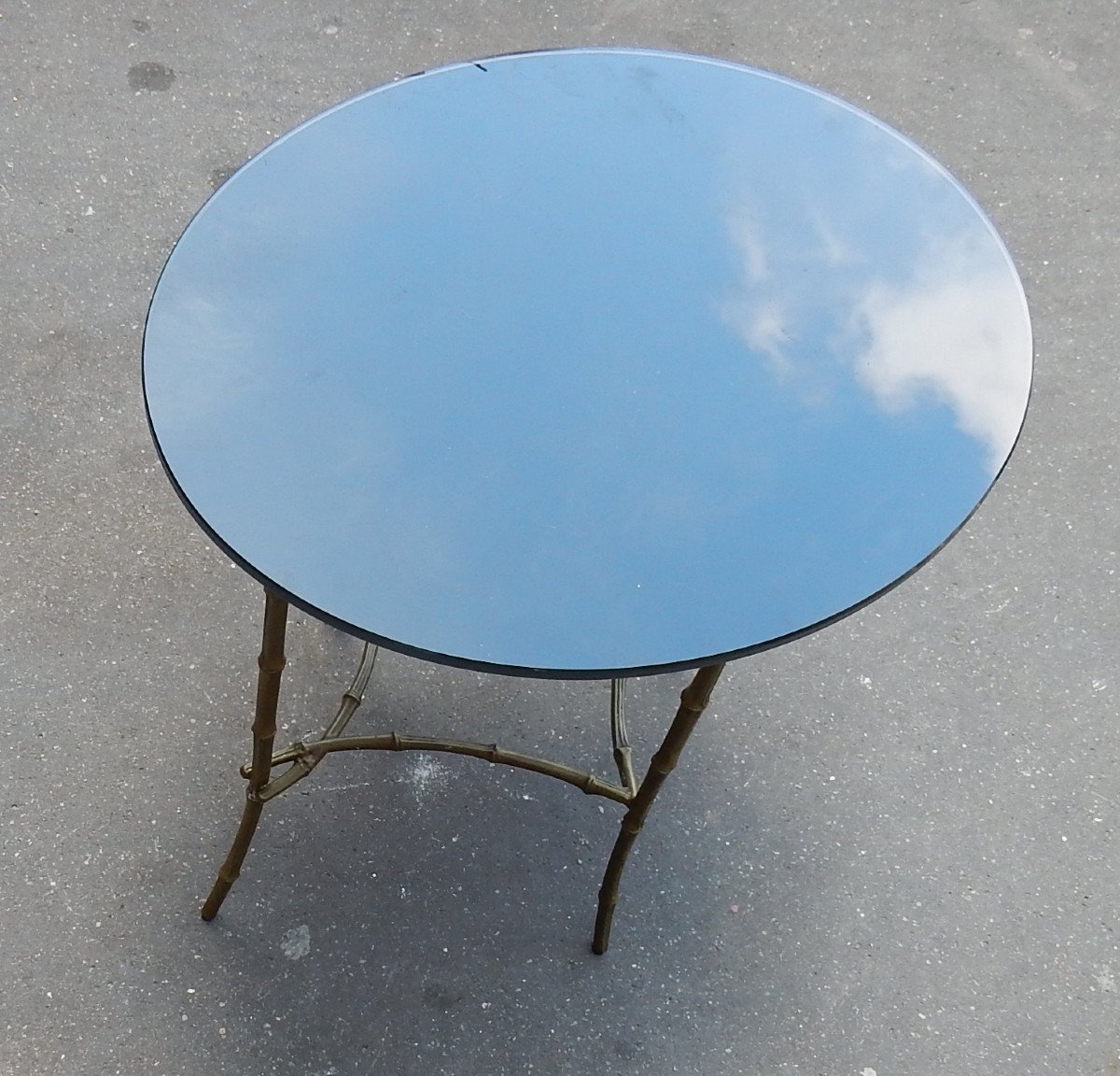 1950/70 Coffee Table Blackened Glass Top Maison Baguès In Brass-photo-2