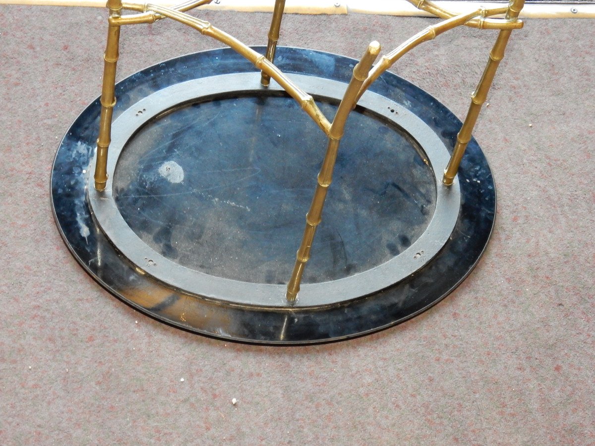 1950/70 Coffee Table Blackened Glass Top Maison Baguès In Brass-photo-3