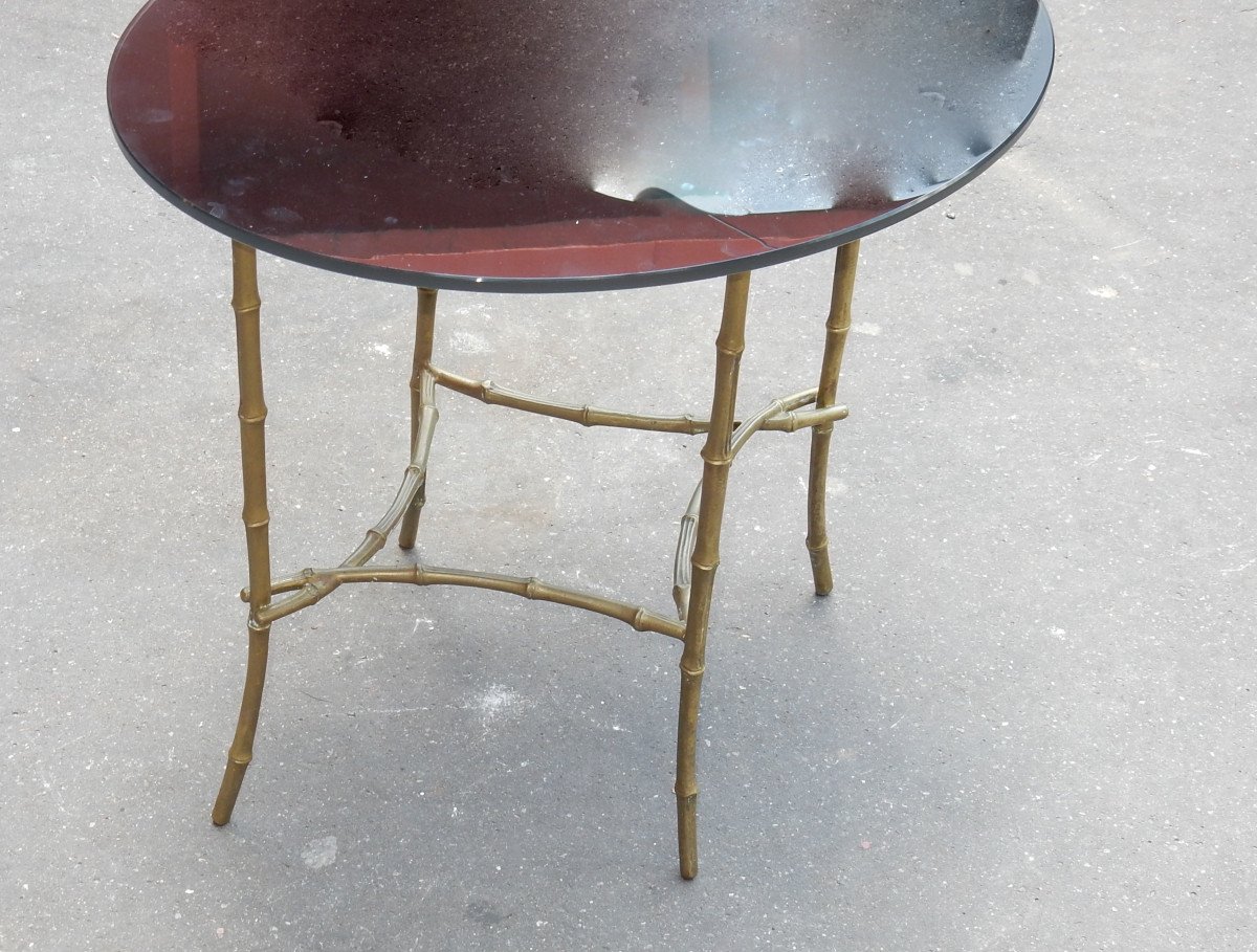 1950/70 Coffee Table Blackened Glass Top Maison Baguès In Brass