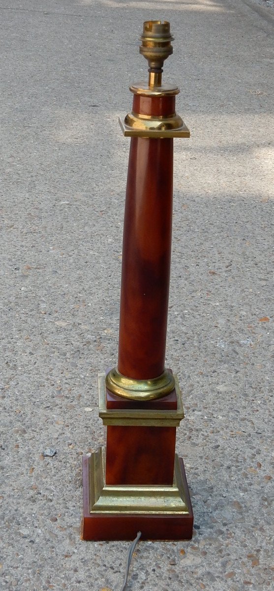 1950/70 Maison Jansen Lamp, Brass And Bakelite, Amber Color-photo-2