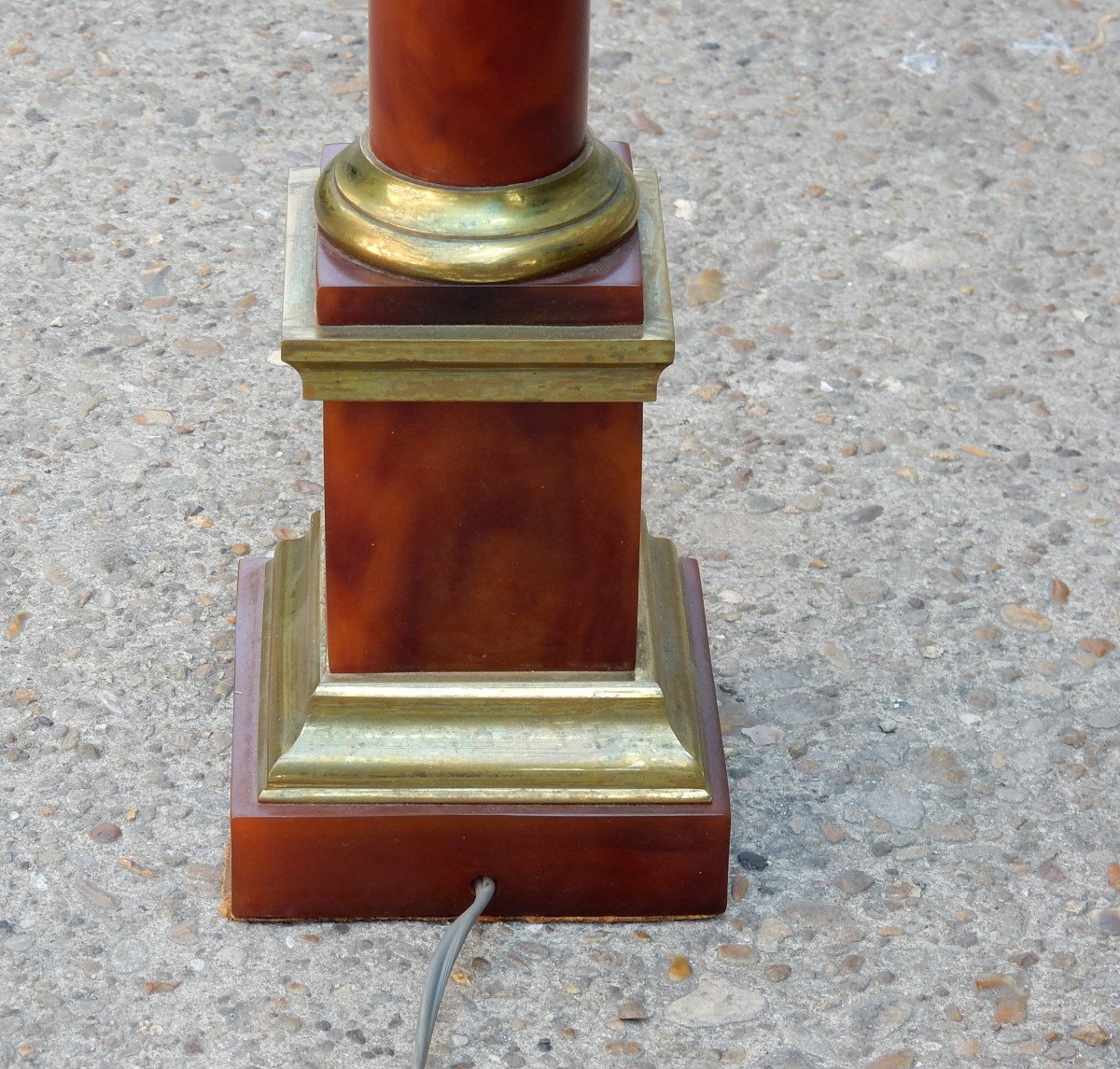 1950/70 Maison Jansen Lamp, Brass And Bakelite, Amber Color-photo-3