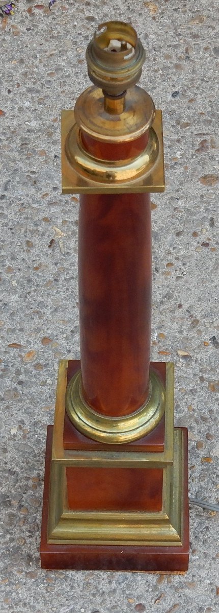 1950/70 Maison Jansen Lamp, Brass And Bakelite, Amber Color-photo-4