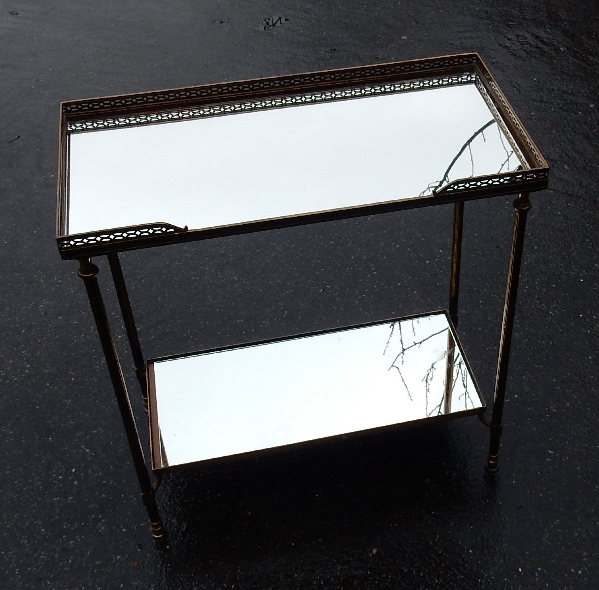 1970 'end Of Sofa Maison Baguès Mirrored Trays With Openwork Galleries 50.5 X 25.5 Cm-photo-2