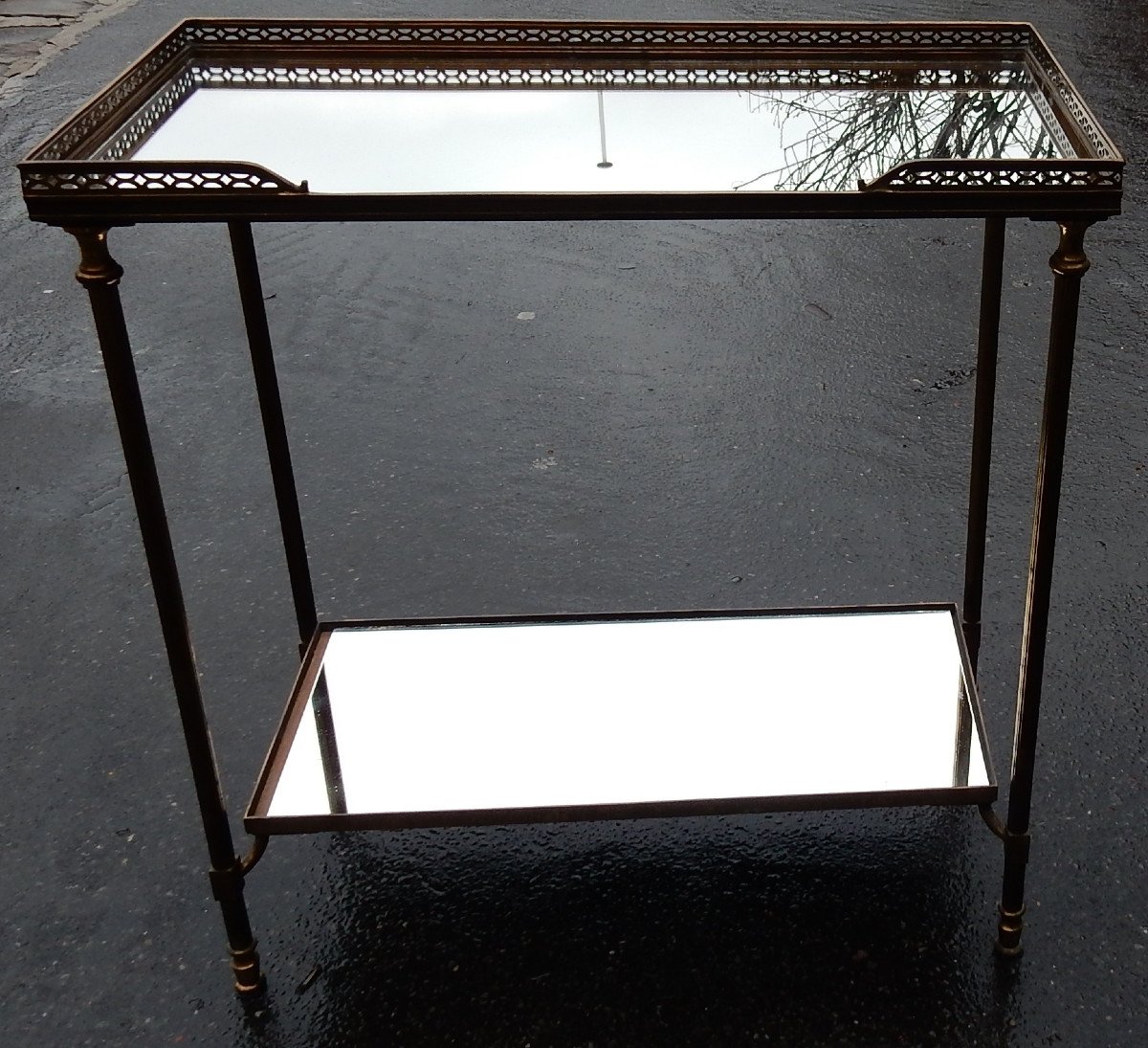 1970 'end Of Sofa Maison Baguès Mirrored Trays With Openwork Galleries 50.5 X 25.5 Cm