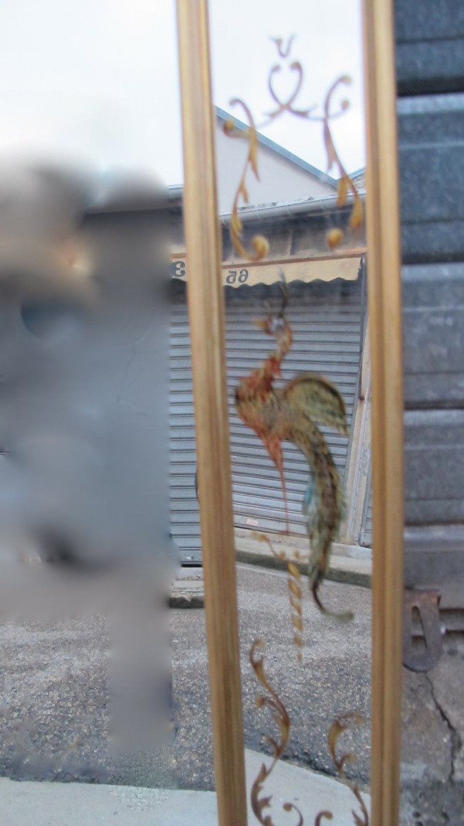 1950/70′ Miroir Églomisé Aux Oiseaux Lyre 100 X 75 X 5,5 Cm-photo-2