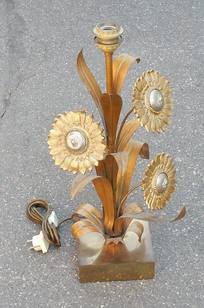 1970' Lampe Aux Tournesols Style Maison Jansen-photo-1