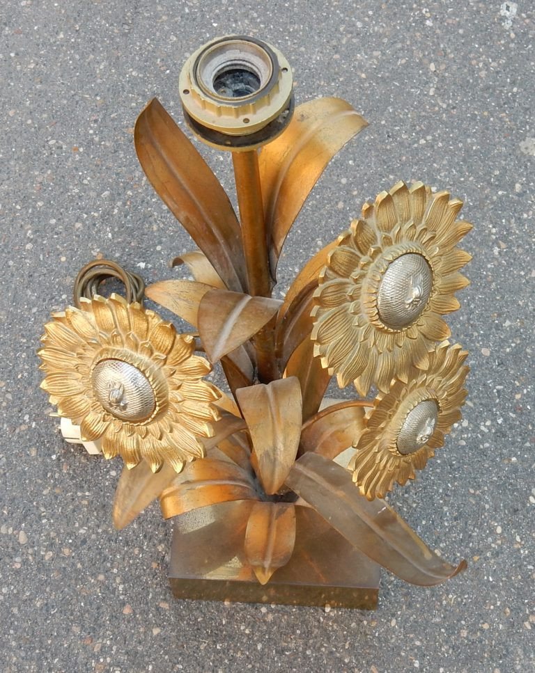 1970' Lampe Aux Tournesols Style Maison Jansen-photo-3