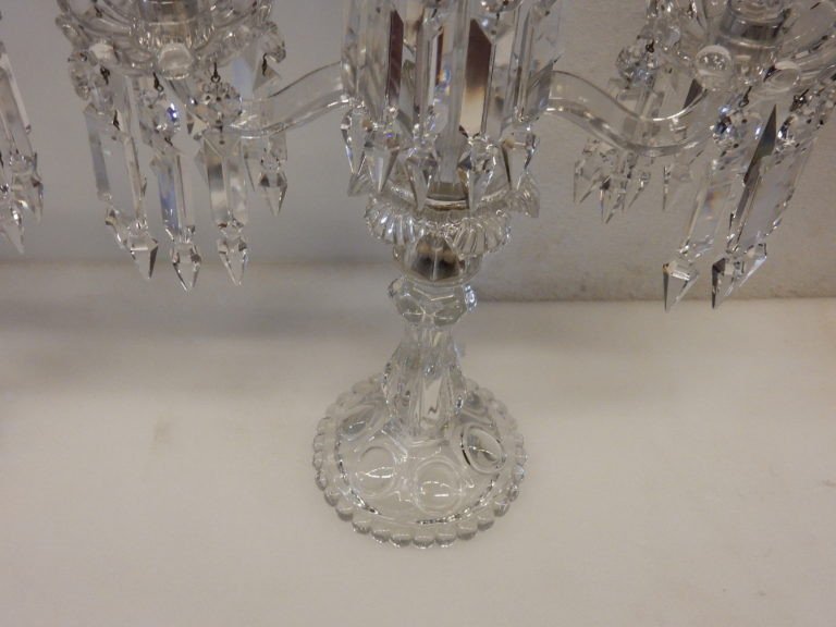 Paire De Chandeliers Baccarat Avec 2 Branches Socles Perlés-photo-3