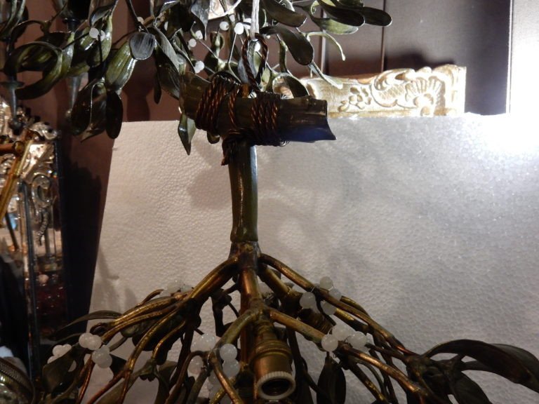 1900 'boule De Mistletoe In Bronze Art Nouveau Chandelier Has 4 Lights Diameter 50 Cm-photo-4