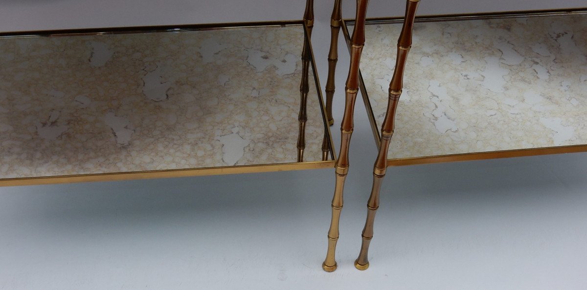 1950/70 ′ Pair Of Bronze Sofa Ends Bamboo Decor, Maison Baguès Style 58 X 34 Cm-photo-3