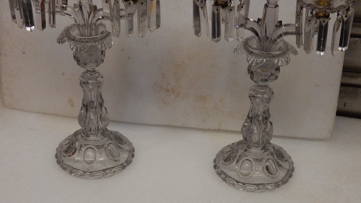 1880 ′ Pair Of Baccarat Tinted Crystal Candlesticks Round Bosses-photo-2