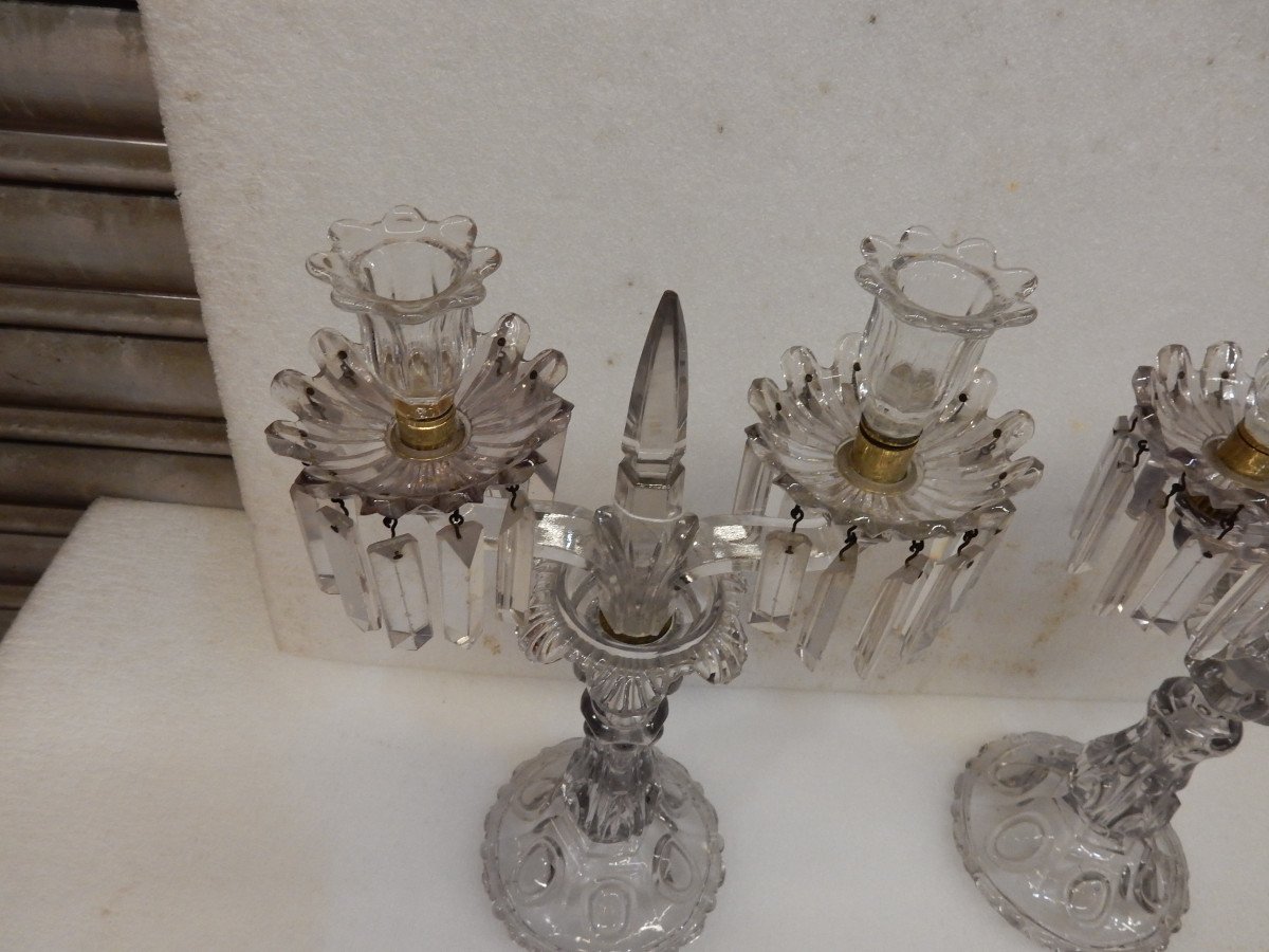 1880 ′ Pair Of Baccarat Tinted Crystal Candlesticks Round Bosses-photo-4
