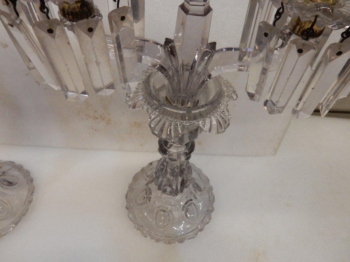1880 ′ Pair Of Baccarat Tinted Crystal Candlesticks Round Bosses-photo-2