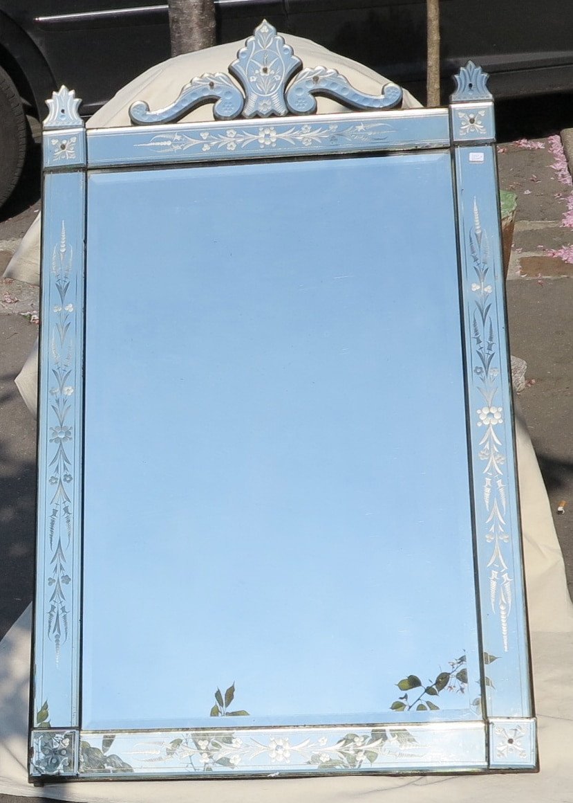 1900 ′ Venice Rectangle Mirror With Fronton And Cabochons And Pilasters
