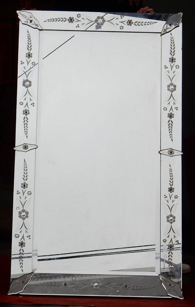 1950 'venice Mirror With Flowers 139 X 79 Cm