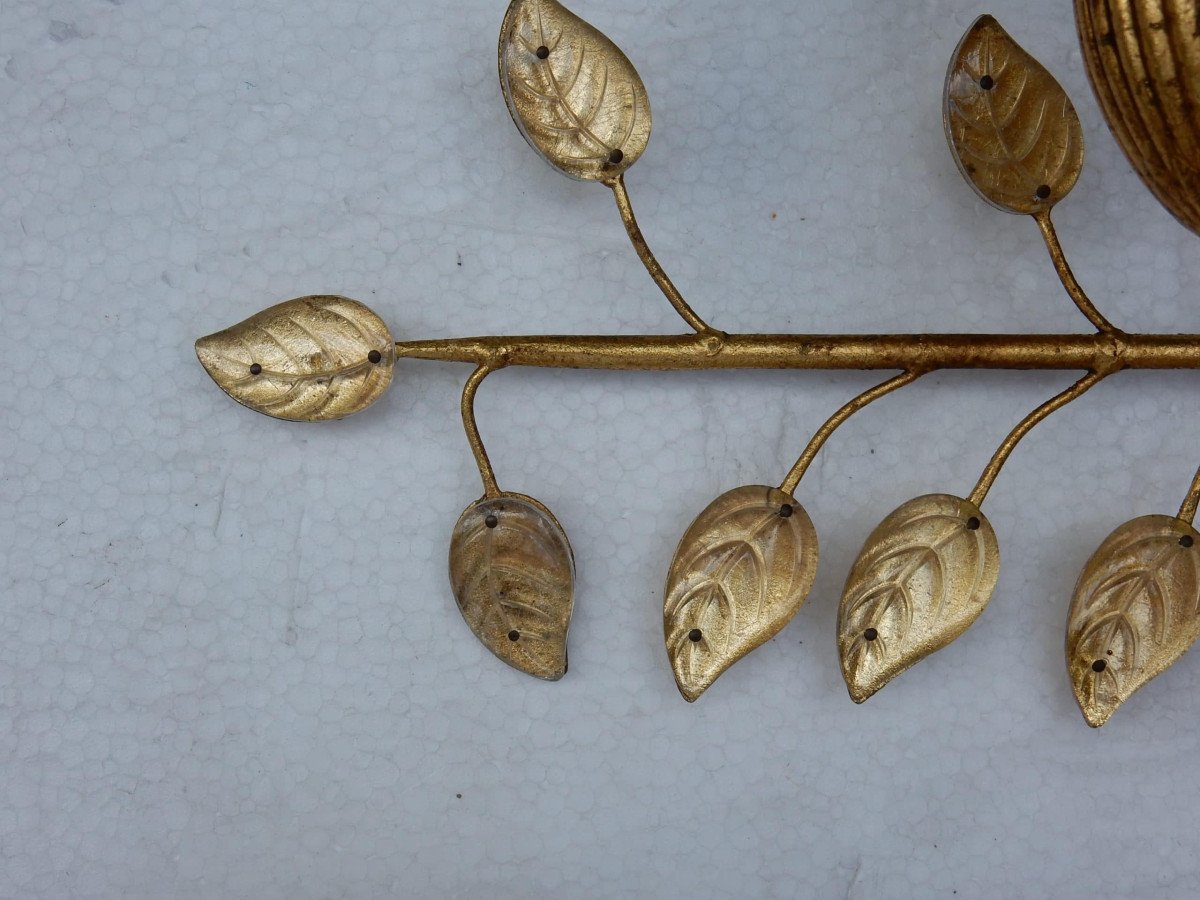 1970 ′ Wall Lamp In Golden Metal Decorated With Glass Leaves Dlg Maison Baguès Or Banci-photo-2