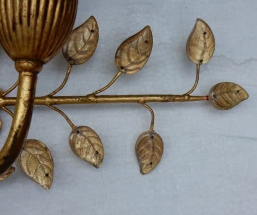 1970 ′ Wall Lamp In Golden Metal Decorated With Glass Leaves Dlg Maison Baguès Or Banci-photo-4