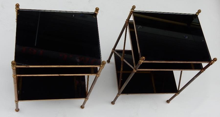 1950/70 ′ Pair Of 3 Tier Brass Shelves Maison Baguès Black Opaline Trays-photo-4