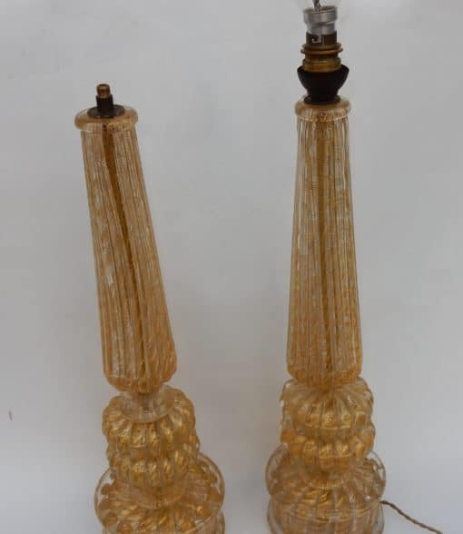 1950/70 Pair Of Barovier & Toso Lamps With Gold Paillons Conical Shaft-photo-1