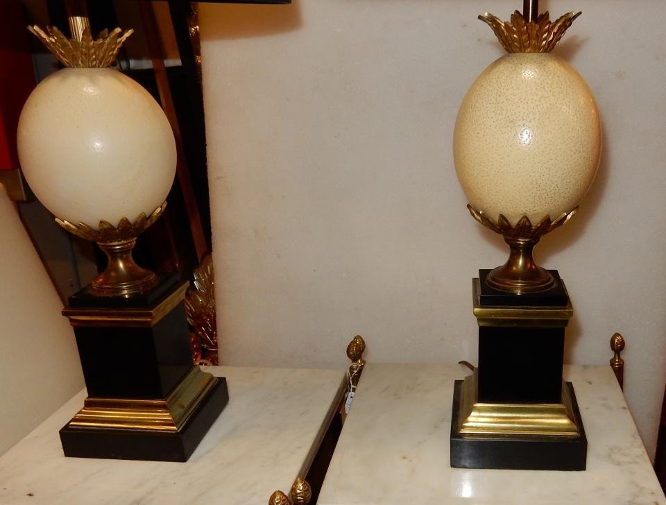 1950/70 ′ Pair Of Lamps In Black Marble And Ostrich Egg Maison Jansen-photo-2