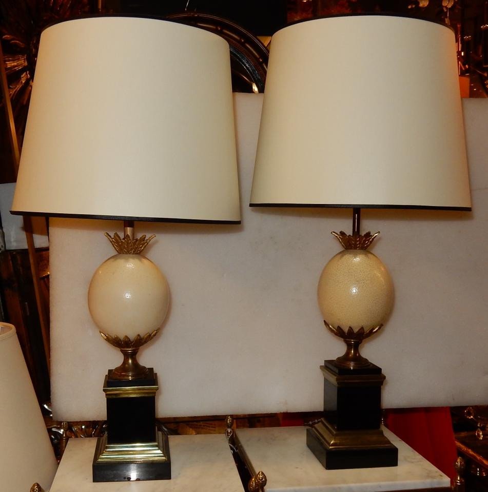 1950/70 ′ Pair Of Lamps In Black Marble And Ostrich Egg Maison Jansen-photo-3