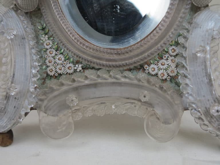 1880/1900′ Miroir Murano Décoré De Fleurs En Micromosaique-photo-3