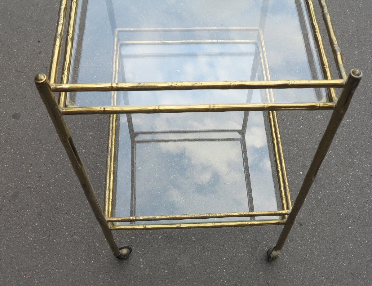 1970 ′ Rolling Trolley In Bronze And Gilded Brass Maison Baguès Bamboo Decor-photo-2