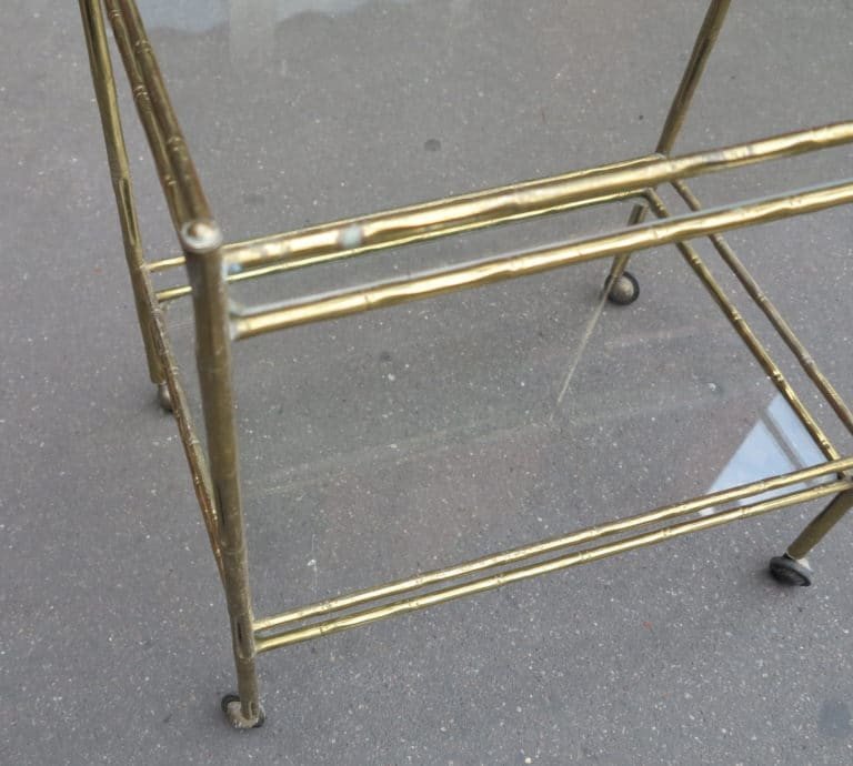 1970 ′ Rolling Trolley In Bronze And Gilded Brass Maison Baguès Bamboo Decor-photo-3