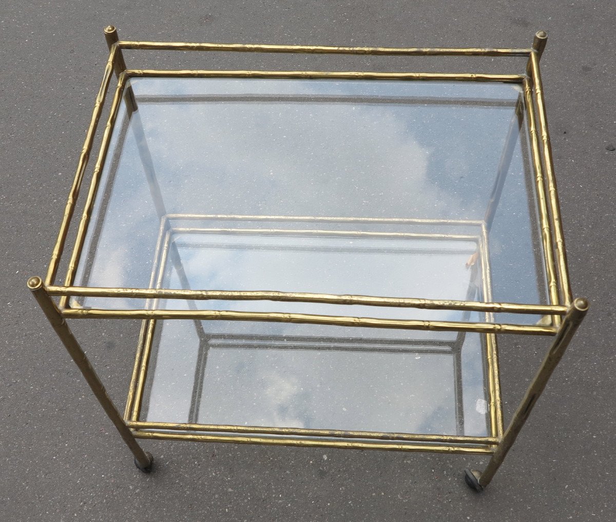 1970 ′ Rolling Trolley In Bronze And Gilded Brass Maison Baguès Bamboo Decor