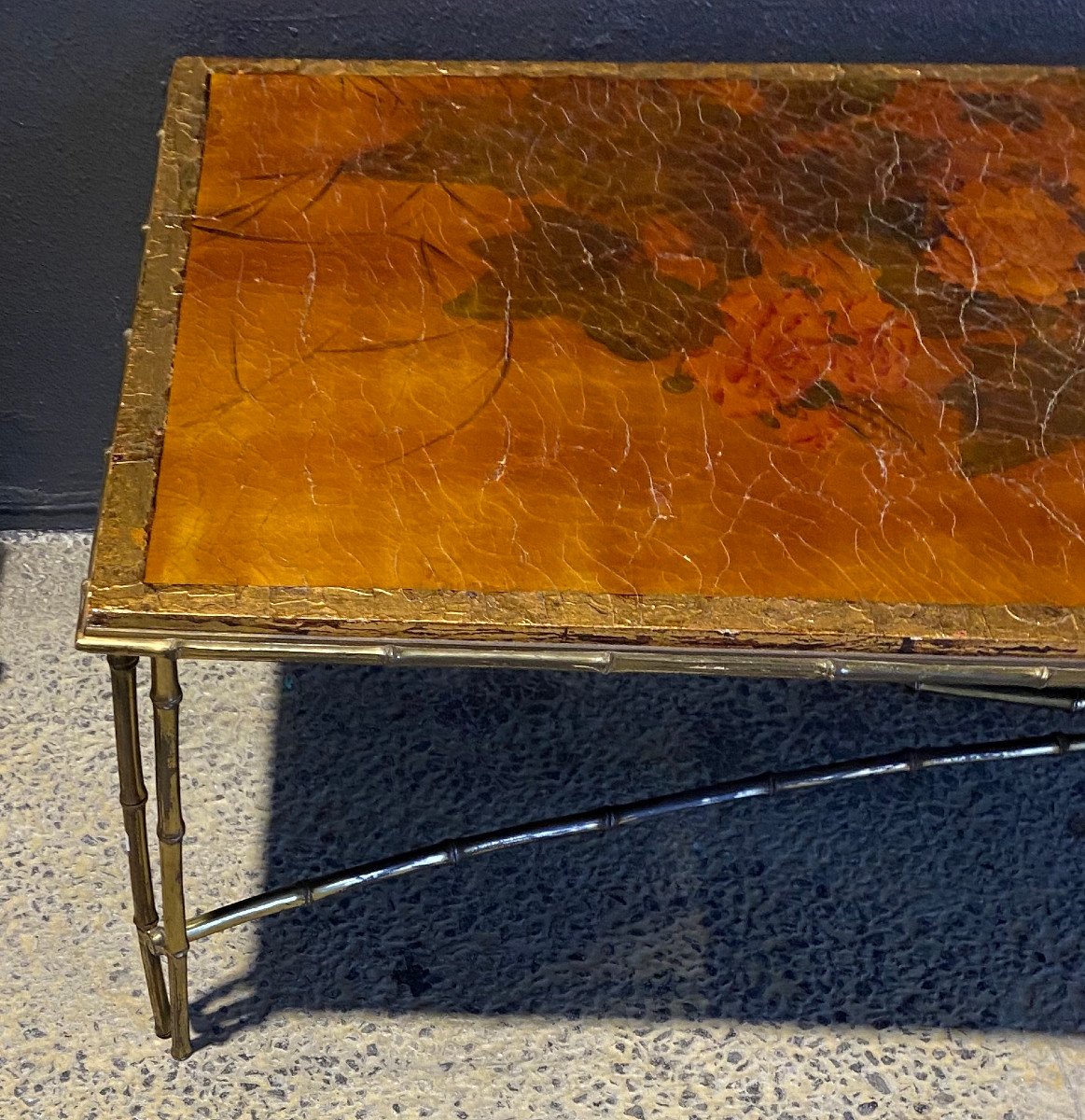 1970 ‘coffee Table Double Bronze Base Bamboo Model Maison Baguès Chinese Lacquer 168 X 55x H 38 Cm-photo-1