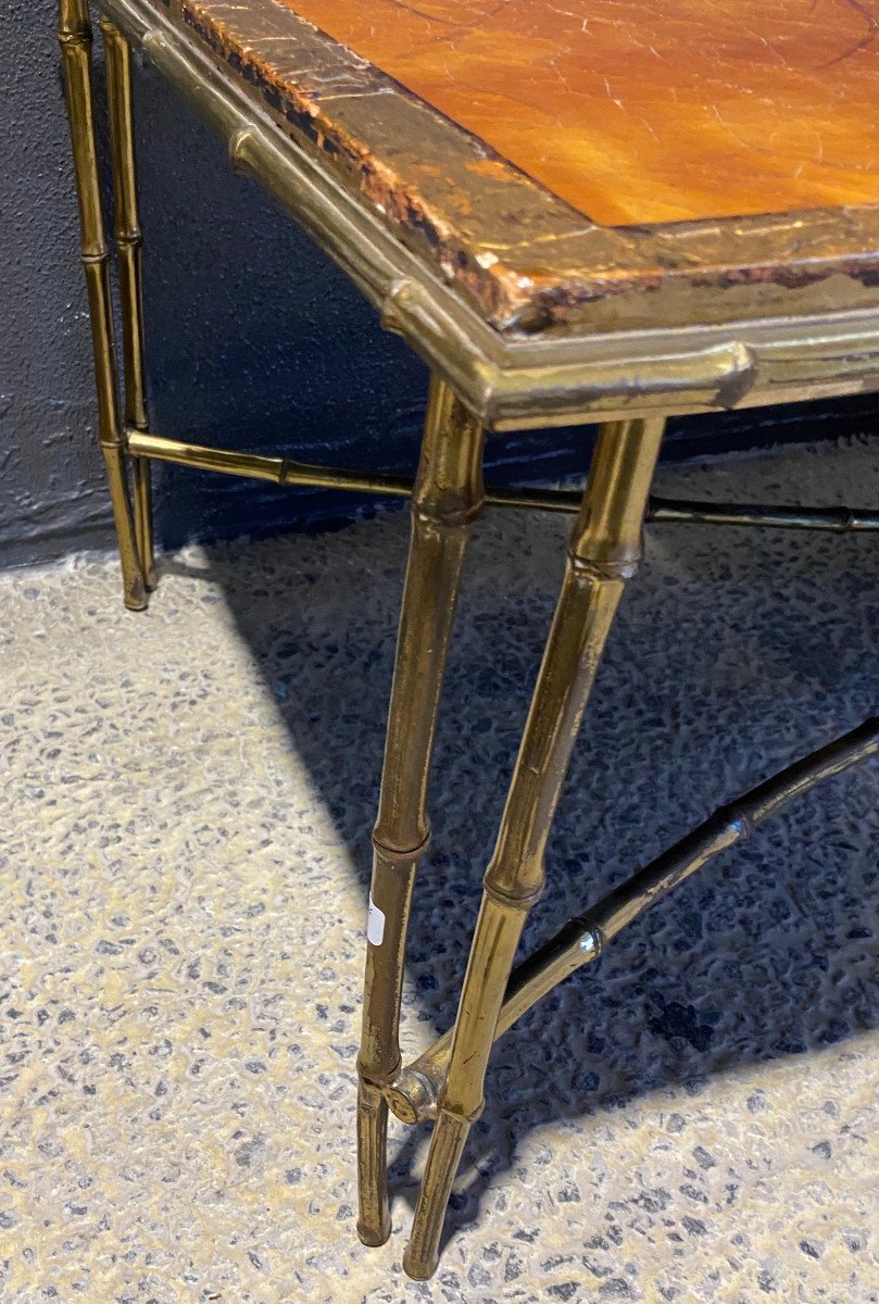 1970 ‘coffee Table Double Bronze Base Bamboo Model Maison Baguès Chinese Lacquer 168 X 55x H 38 Cm-photo-5