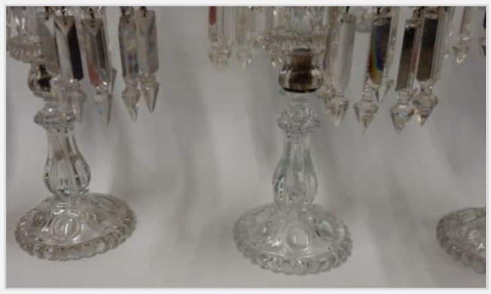 1950 ′ Series Of 4 Candlesticks With 2 Branches Beaded Sockets And Signed Baccarat Relief-photo-3