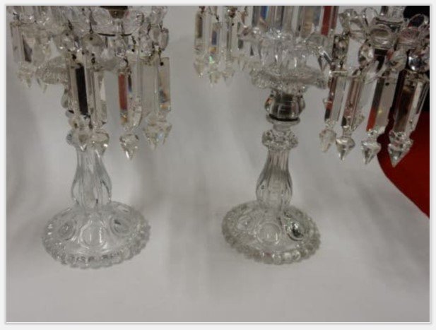 1950 ′ Series Of 4 Candlesticks With 2 Branches Beaded Sockets And Signed Baccarat Relief-photo-1