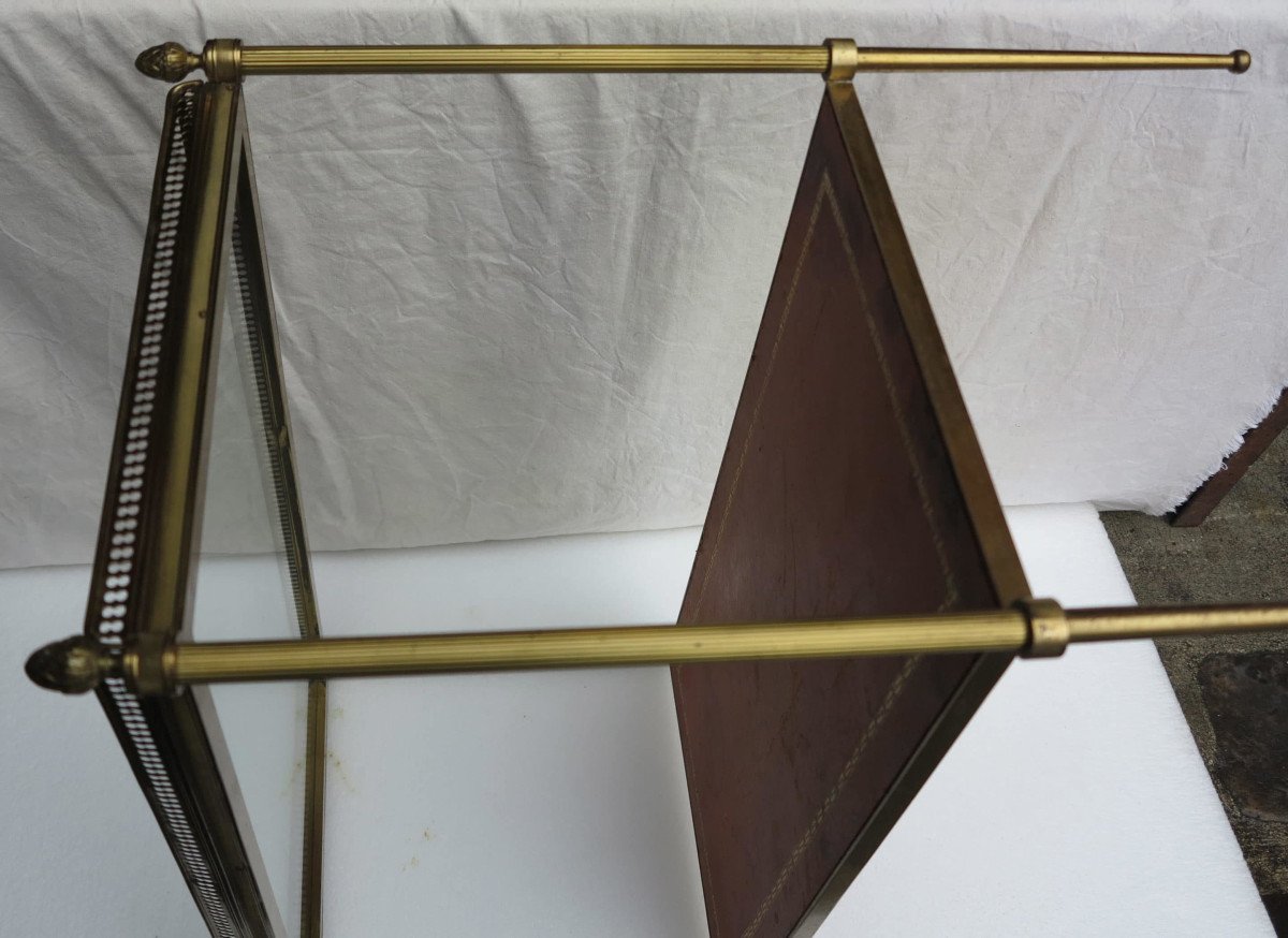 1970 'bronze Shelf With Maison Baguès Gallery And 2 Glass Trays And Sheathed In Beige Leather-photo-3