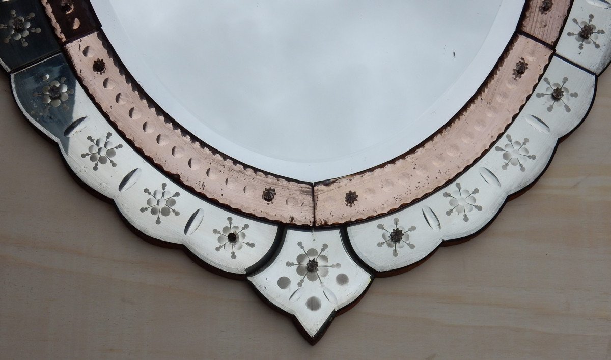 1950/70 'oval Venetian Mirror 2 Colors 112 X 72 Cm-photo-2