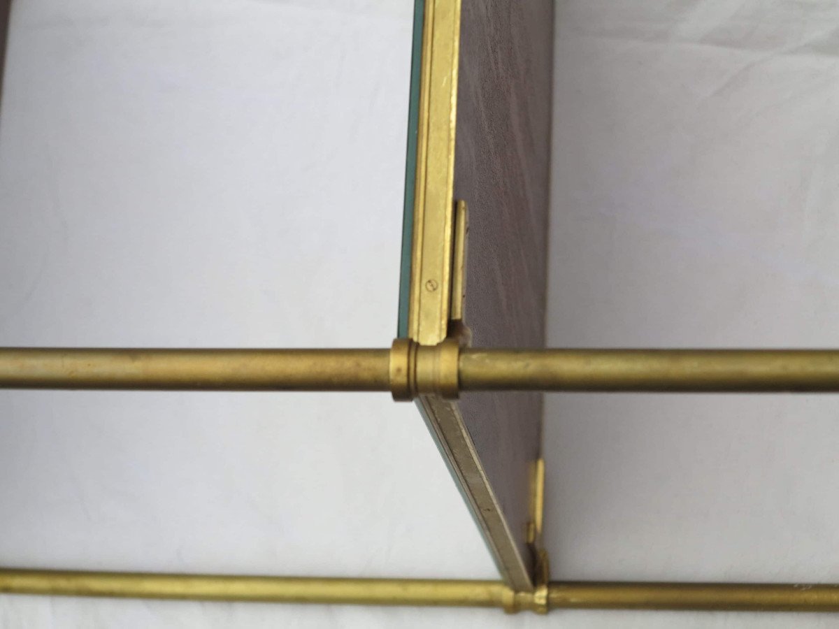 1970 'bronze Shelf Maison Baguès 2 Trays Sheathed In Beige Leather With Golden Greek Motifs-photo-3